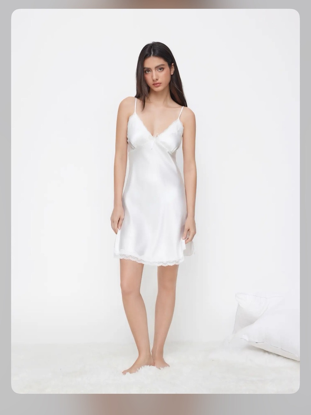 SATIN V-NECK FLORAL LACE BOWKNOT CAMI NIGHTDRESS S WC15-2